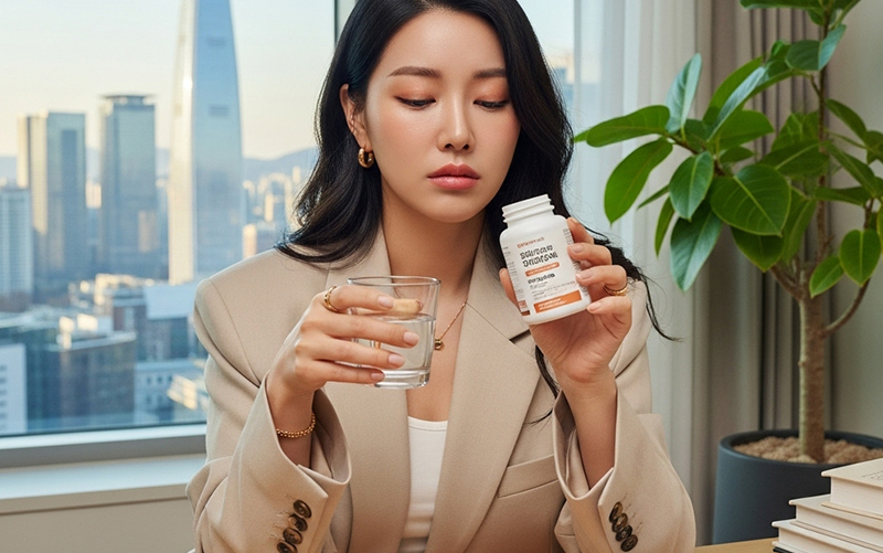 마그네슘 영양제 효능 수면 복용하는 여성