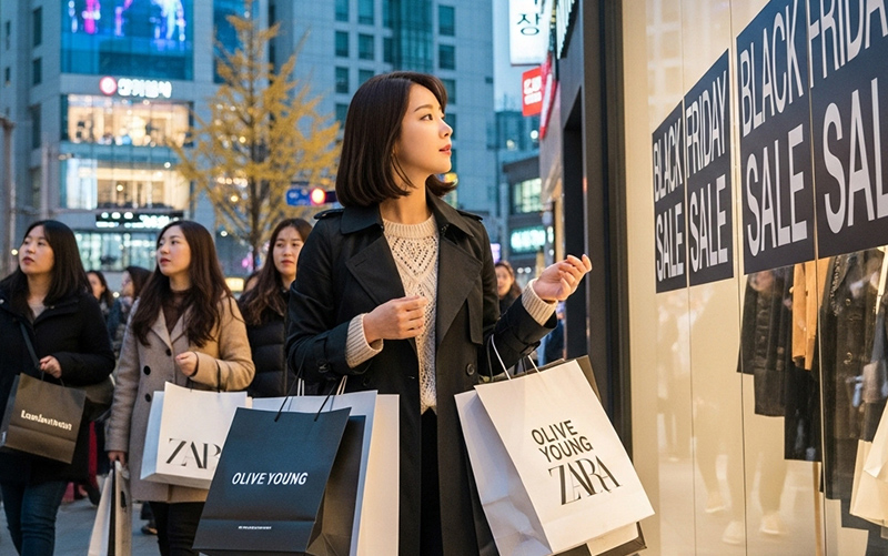 블랙프라이데이 쇼핑하는 여성